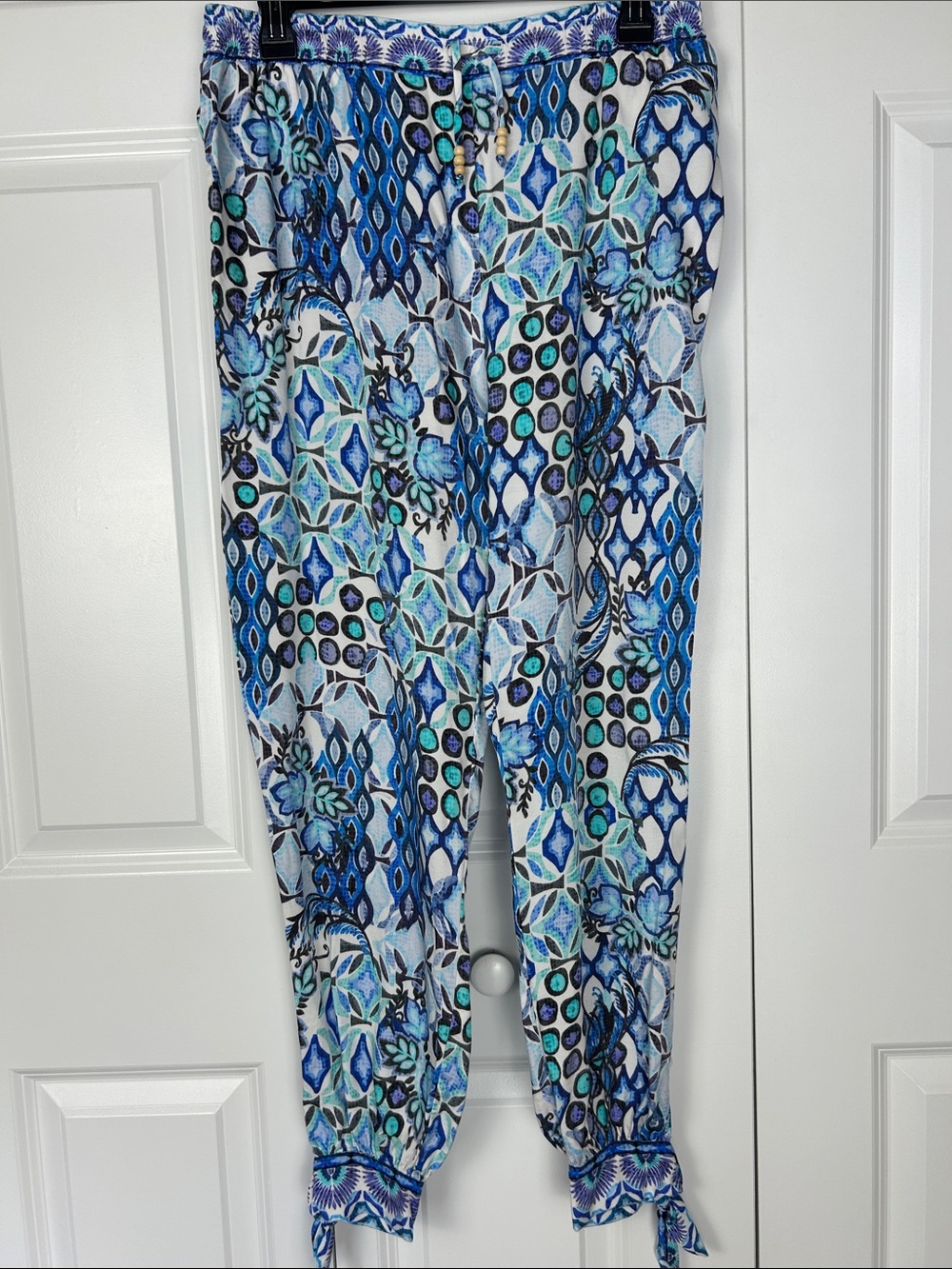 Hale Bob Blue & Aqua Geometric Print Drawstring Joggers Size Medium